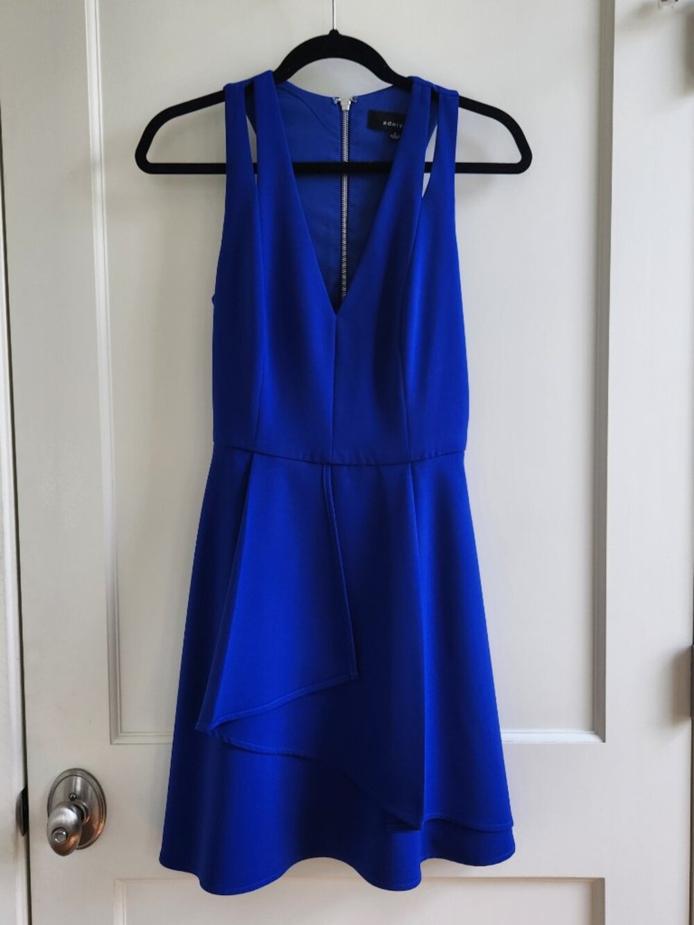 Cobalt Blue Cocktail Dress Small Fit Flare Deep V Back Zip Graduation Wedding